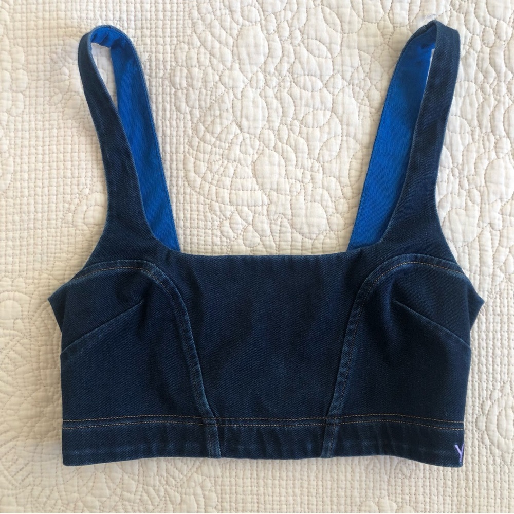 YITTY Dark Blue Denim Crop Bra with Royal Blue Lining Size Medium